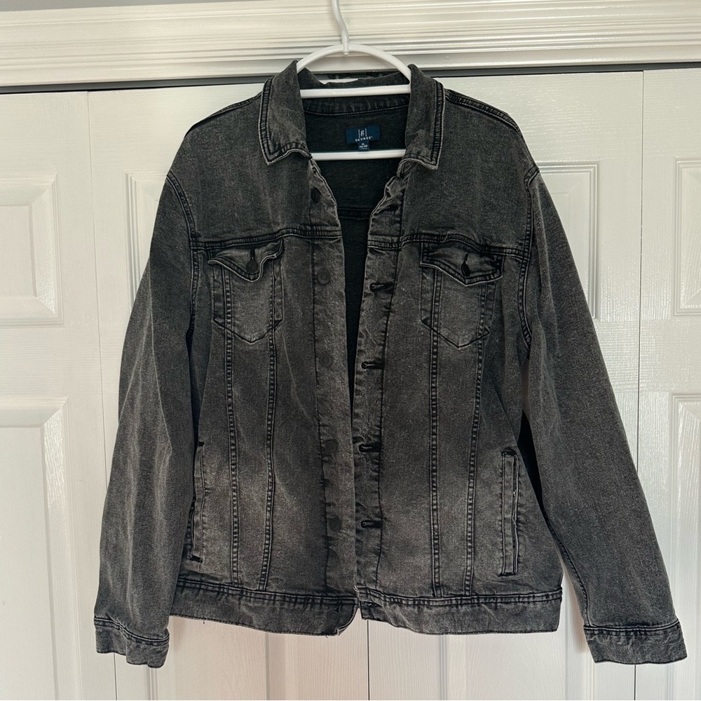Black Jean Jacket Denim Vintage Faded Look Men’s XL 46-48 George